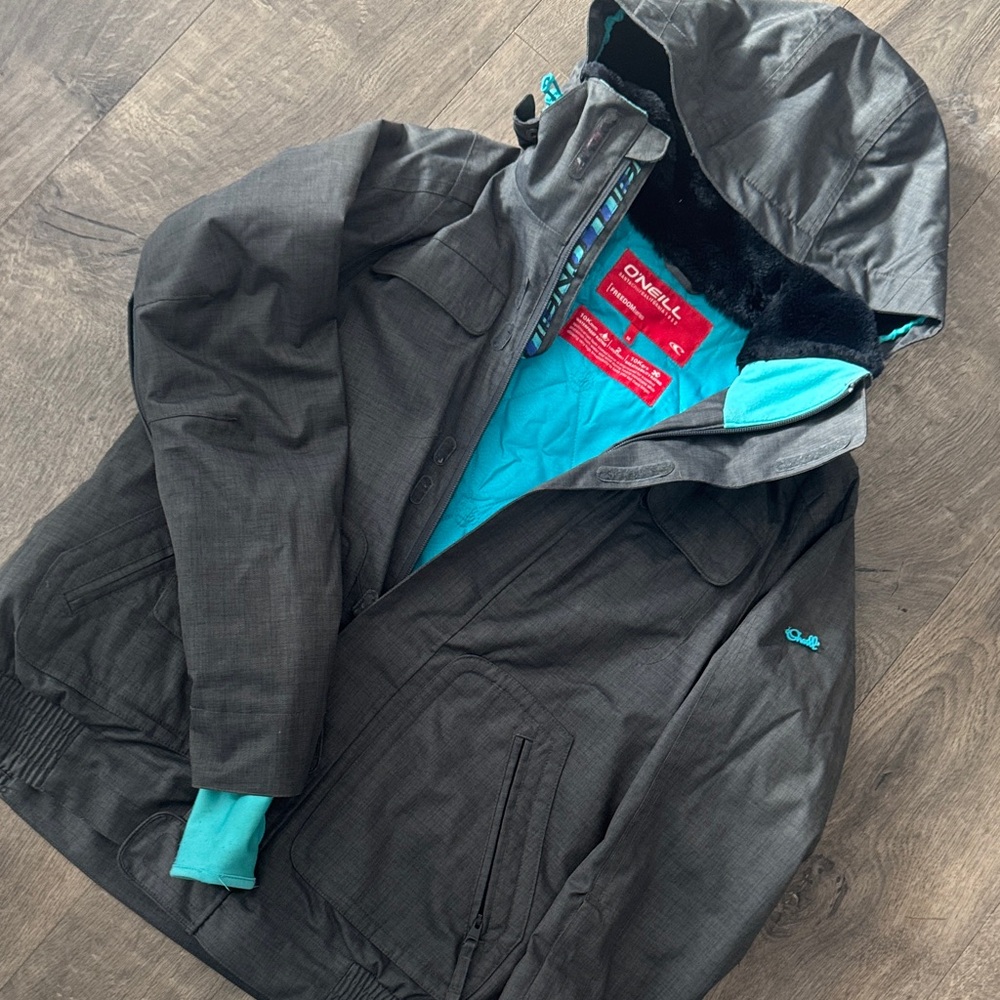 O'Neill Gray and Turquoise Hooded Jacket